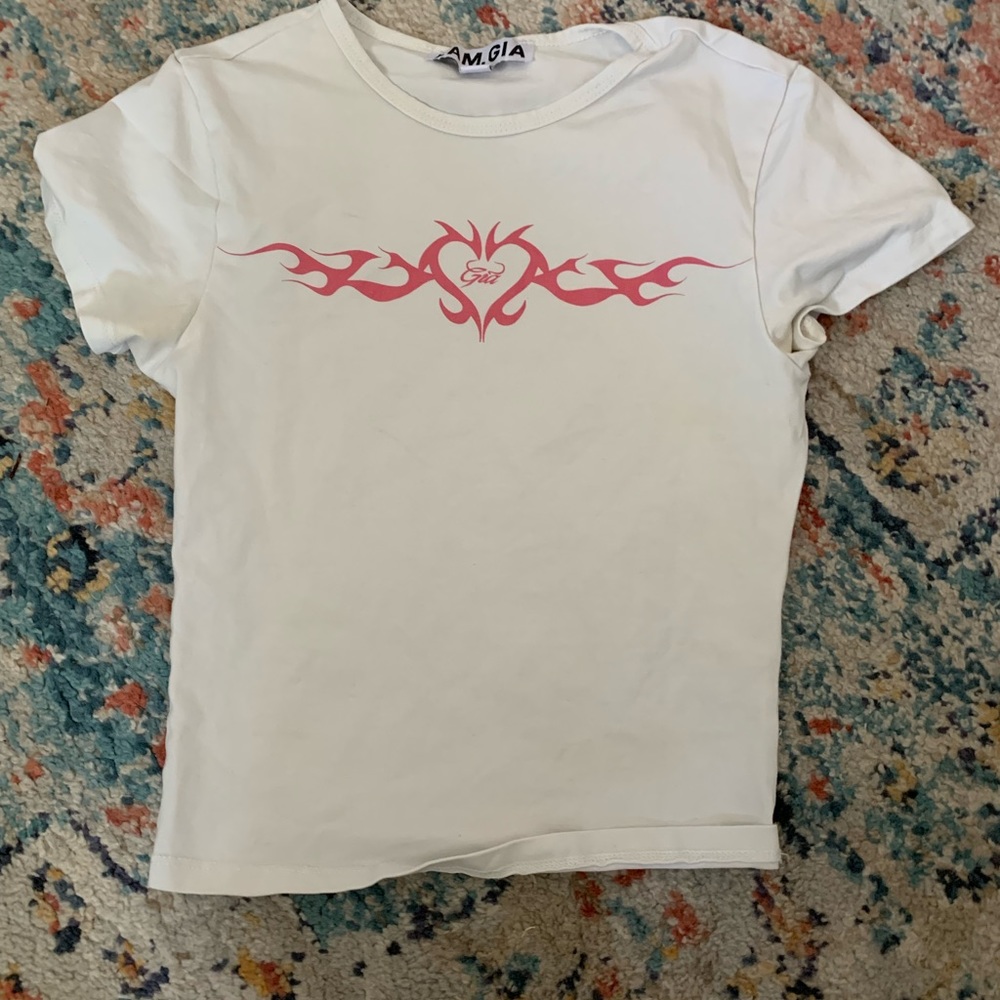 tight white IAMGIA cropped tee